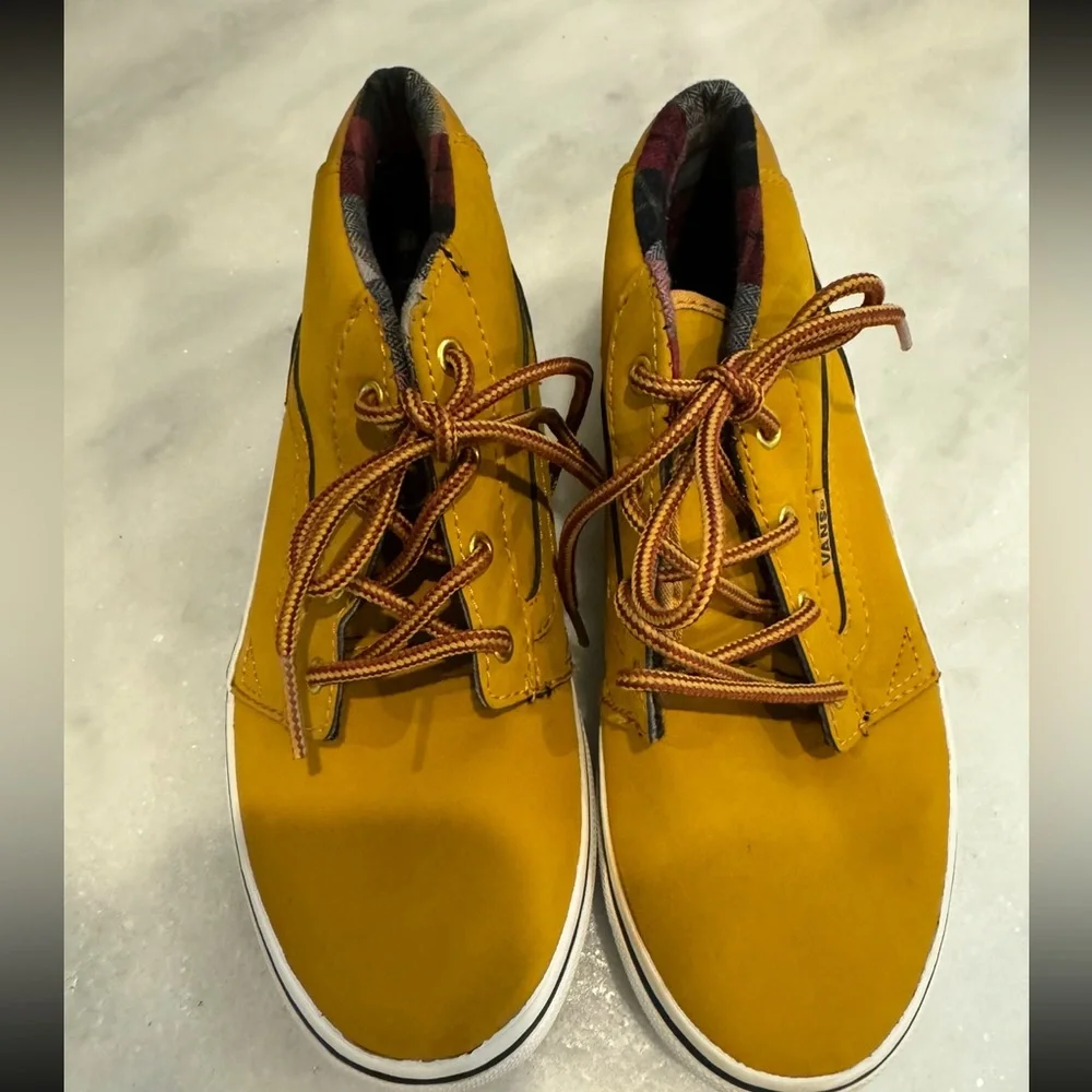 Vans Off The Wall Youth US Size 2.5 Light Brown Leather Flannel Lined Shoes - Picture 2 of 5